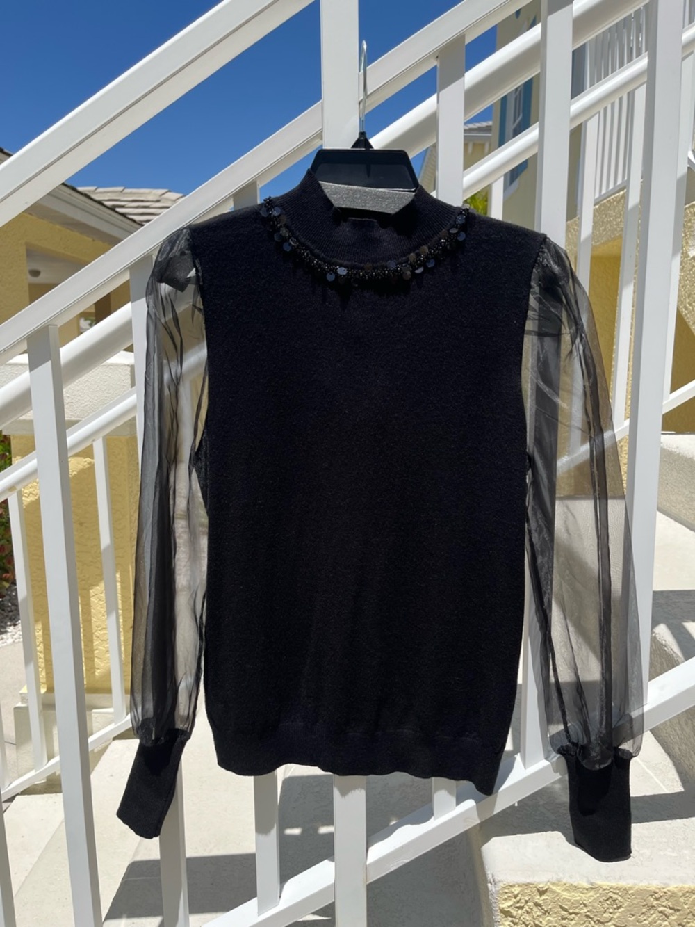 Black Sweater with Sheer Sleeves - Sinai Milano size Large